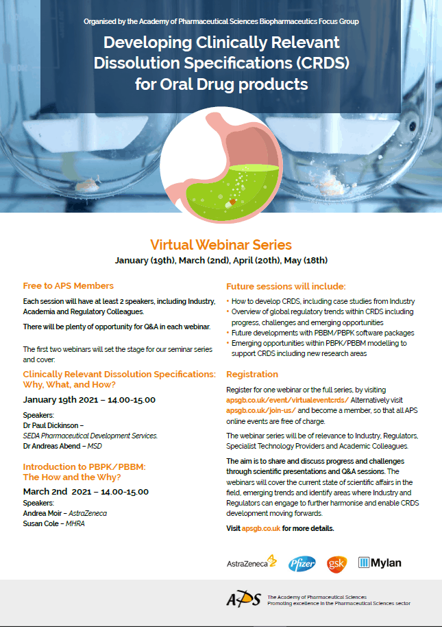 Academy of Pharaceutical Sciences virtual webinar series poster