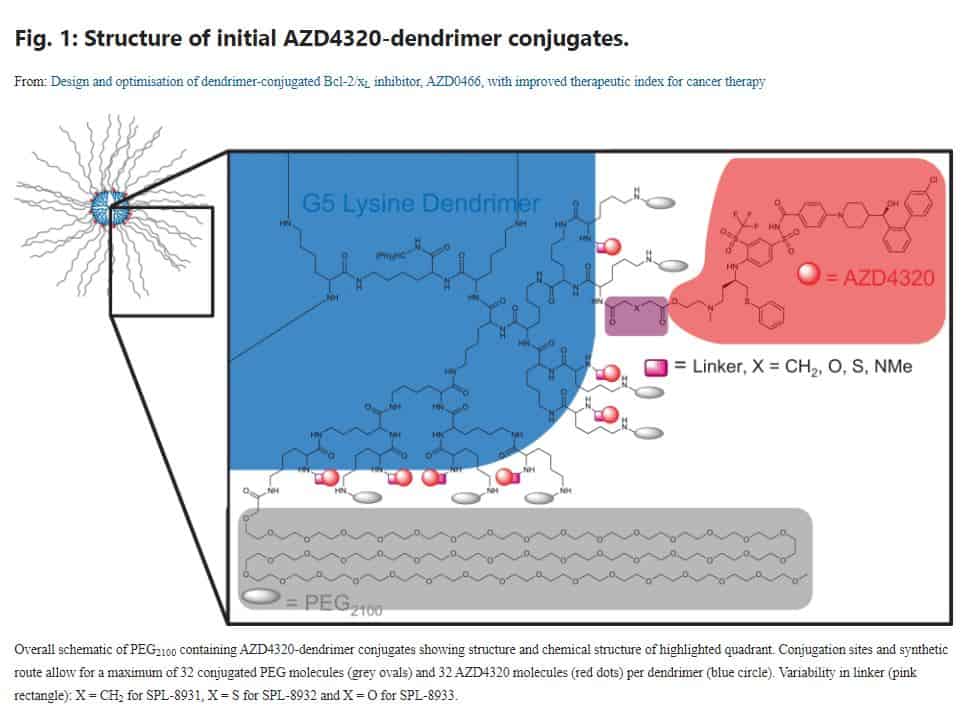 Diagram of Structure of initial AZD4320-dendrimer conjugates