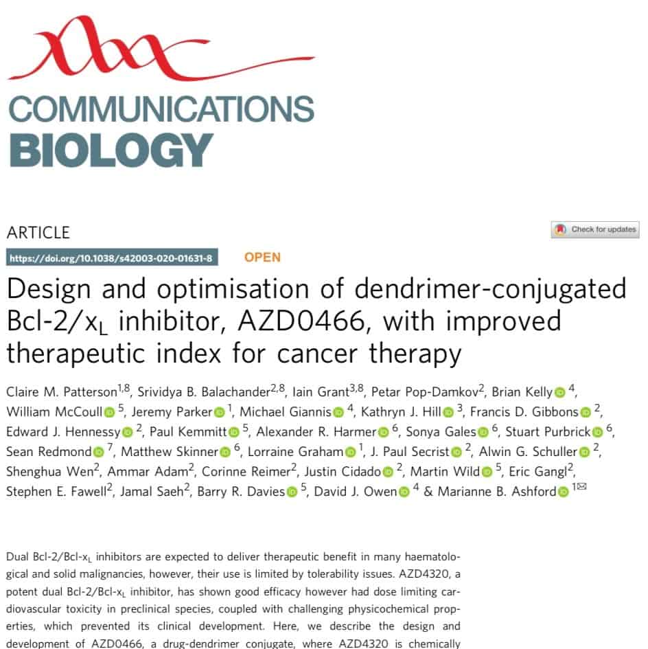 Article title page from communications biology site