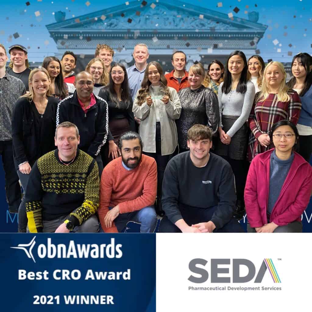 Seda Team photo with best CRO trophy. OBN Awards Logo. Seda Logo.
